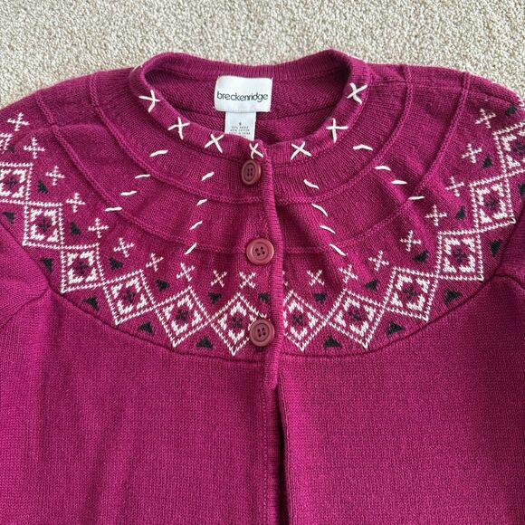 Breckenridge Cardigan Fair Isle Nomad Sweater 3 Button Magenta Purple Small - Picture 4 of 9